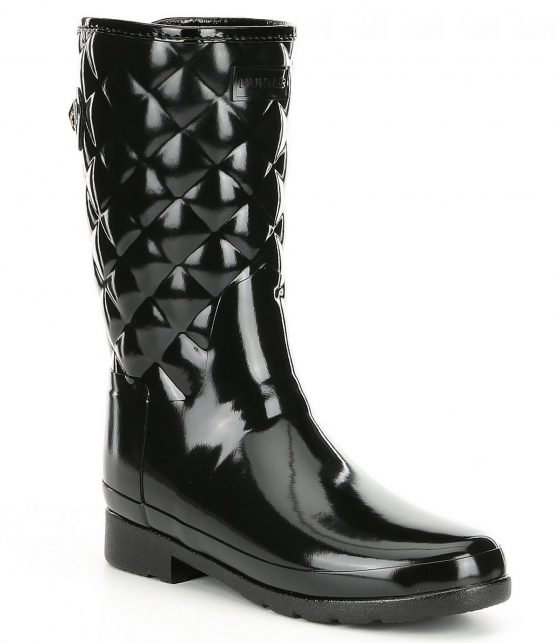 Rain Boots | Refined Gloss Quilt Short Waterproof Boots Black – Hunter Womens