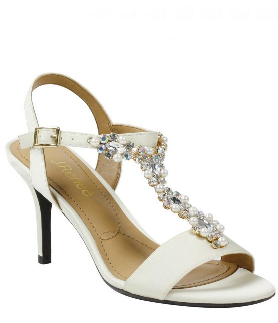 Sandals | Michalla Satin Rhinestone Ornament T Strap Dress Sandals Ivory/Satin – J. Renee Womens