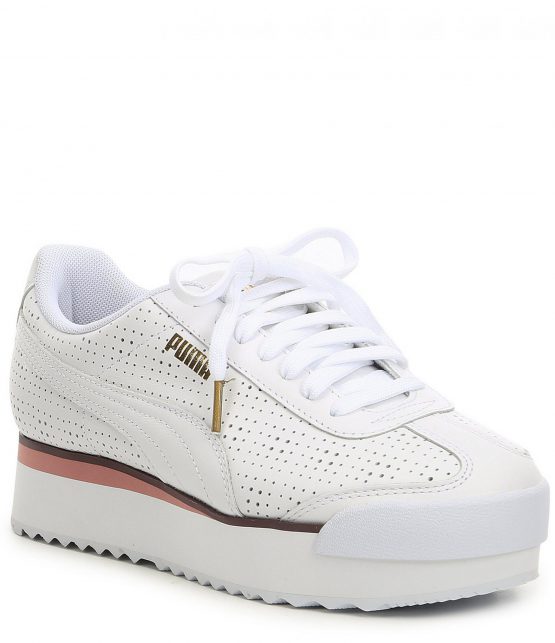 Sneakers | Women’s Roma Amor Perforated Leather Platform Sneakers White – Puma Womens