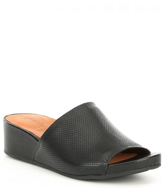 Wedges | Gisele Perforated Leather Wedge Slides Black – Gentle Souls Womens