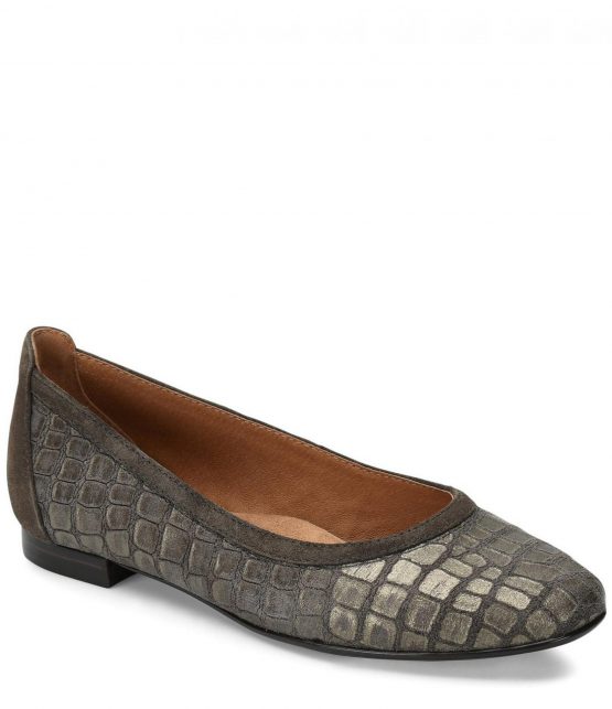Flats | Maretto Croco Textured Leather Slip On Flats Grey – Sofft Womens