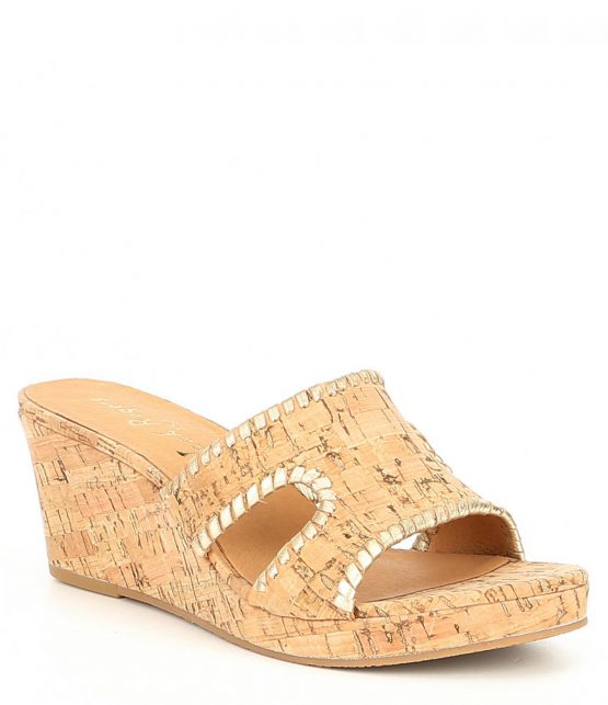 Sandals | Sloane Leather and Cork Mid Wedges Cork/Gold – Jack Rogers Womens